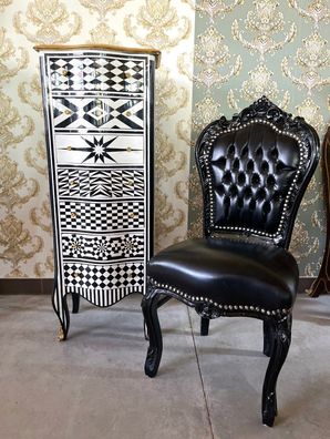 Barock Möbel Barock Esszimmerstuhl aus Holz, handgefertigter Stuhl in Schwarz
