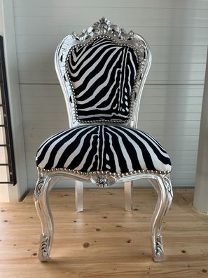 Barock Möbel Barock Esszimmerstuhl aus Holz, handgefertigter Stuhl in Silber Zebra