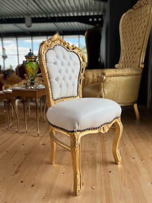 Barock Möbel Barock Esszimmerstuhl aus Holz, handgefertigter Stuhl in Gold Weiß