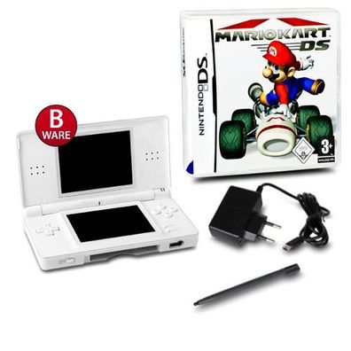 Nintendo DS Lite Handheld Konsole Weiss #71B + Ladekabel + Mario Kart DS Refurbed C