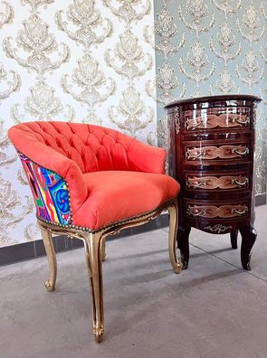 Barock Möbel Armchair Orange Velvet Retro Baroque Style Lounge Chair