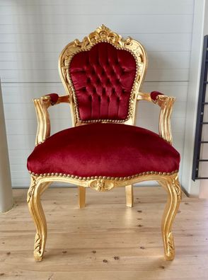 Barock Möbel Armchair French Louis Style Red Chair Antique Baroque in Gold Finish