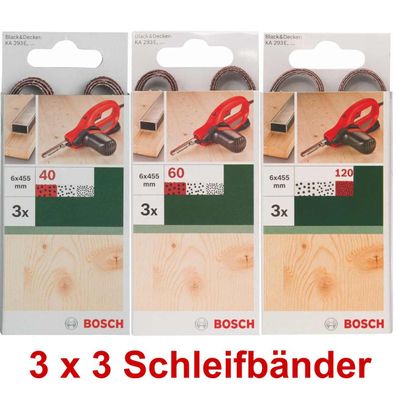 Bosch 3 x 3 Schleifbänder für B + D Powerfile KA 293E 6 x 451 mm, 40,60,120, Holz