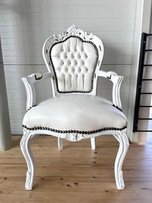 Barock Möbel Armchair Handmade White French Louis XV Style Chair for Wedding