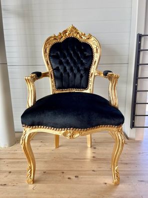 Barock Möbel Armchair Black French Louis XV Chair Gold Handmade for Home