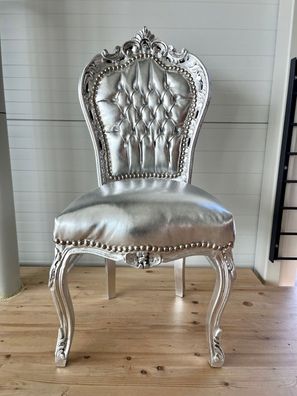 Barock Möbel Esszimmerstuhl aus Holz Französischer Stil Handgefertigter Stuhl Silber