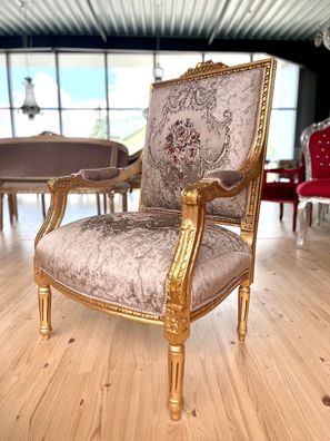 Barock Möbel Armchair Gold Antique Style Reproduction French Louis XV Chair