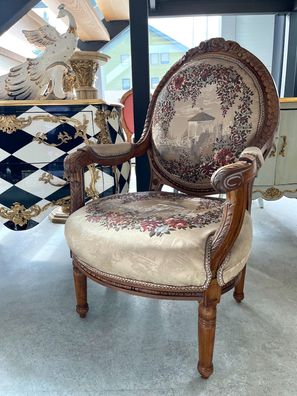 Barock Möbel Armchair Wood Antique Style Reproduction French Louis XV Chair Brown