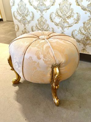 Barock Möbel Footstool Round Beige Baroque Style Ottoman Beige in Handmade