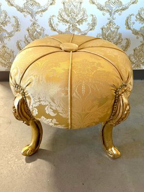 Barock Möbel Footstool Round Gold Baroque Style Ottoman Gold in Handmade