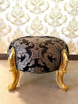 Barock Möbel Footstool Round Black Baroque Style Ottoman Black in Handmade