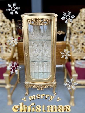 Barock Möbel Display Cabinet Antique Style Vitrine French Louis Style in Gold Beige