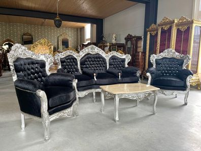 Barock Möbel Sofa Set French Louis Style Settee Black Velvet Retro Baroque Handmade