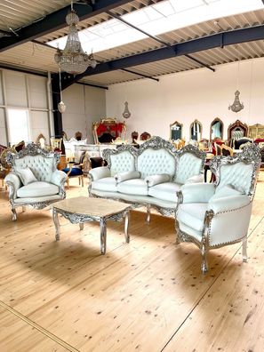 Barock Möbel Sofa Set French Louis Style Settee in White Retro Baroque Handmade Style
