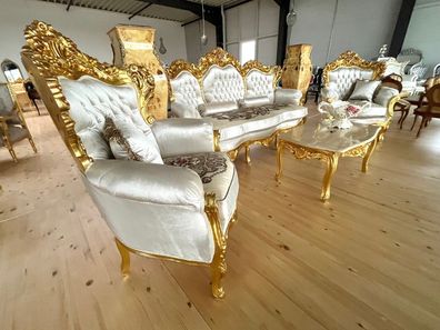 Barock Möbel Sofa Set French Louis Style Settee Shiny Beige Retro Baroque Style