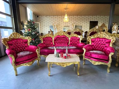 Barock Möbel Sofa Set French Louis Style Settee in Red Velvet Retro Baroque Style