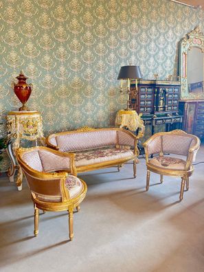 Barock Möbel Sofa Set French Louis Style in Camel Color Retro Baroque Handmade