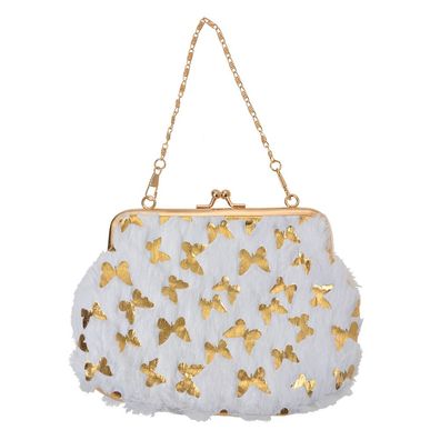 Clayre & Eef Brieftasche 15x10 cm Weiß Goldfarbig Synthetisch Schmetterlinge
