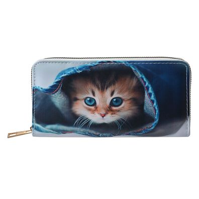 Clayre & Eef Brieftasche 19x10 cm Blau Kunststoff Rechteck Katze und Hund