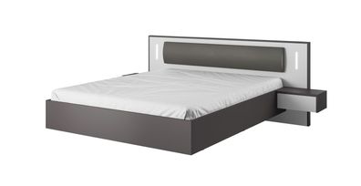 FURNIX SEGAN set Bett mit Nachttischen160x200 ohne LED und ohne Matratze weiß grau