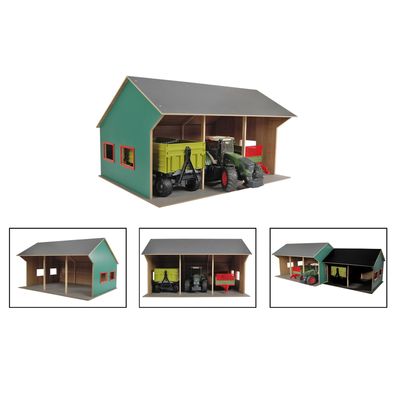 Kids Globe Spielzeug Holz Bauernhof Schuppen Garage Halle mit 3 Boxen M 1:16