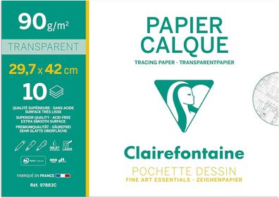 Clairefontaine 97883C - Mappe Transparentpapier, mit 10 Blatt DIN A3 29,7x42cm, ...