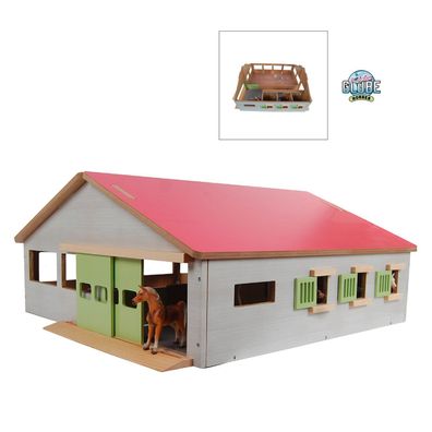 Spielzeug Holz Pferdestall rosa 1:32 mit Indoor Reithalle + 3 Boxen + Waschplatz
