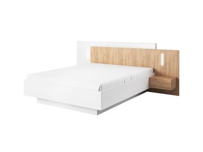FURNIX GLANCI set Bett mit Nachttischen 160x200 ohne LED Eiche Handwerk Gold