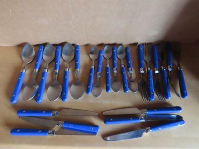 Besteck-Set Messer, Gabel, Löffel, Kaffeelöffel blauer Griff 24 Tlg.