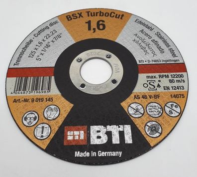 BTI Trennscheibe BSX TurboCut Edelstahl 125 x 1,6 x 22,23 mm