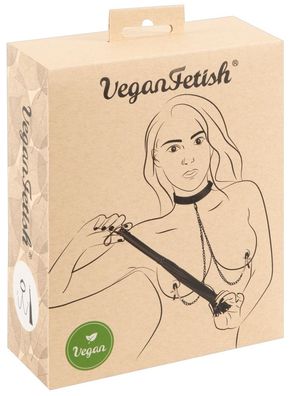 Vegan Fetish Halsfessel Set - Leder-Optik, Nippelklemmen, Peitsche