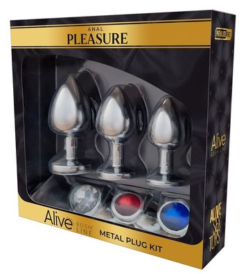 Alive Metall Plug Set - 3-teiliges Analplug-Kit mit Schmucksteinen
