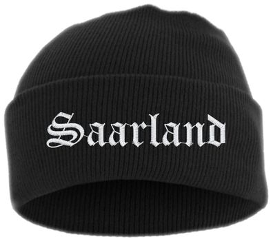 Saarland Umschlagmütze - Altdeutsch - Bestickt - Mütze mit breitem Umsch...