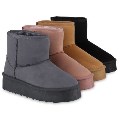 VAN HILL Damen Warm Gefüttert Winter Boots Stiefeletten Profil-Sohle Schuhe 840856