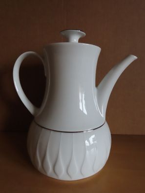 Kaffeekanne Porzellan weiß mit Silberstreifen/ Thomas Lanzette