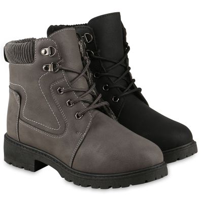 VAN HILL Damen Warm Gefüttert Worker Boots Stiefeletten Profil-Sohle Schuhe 838053