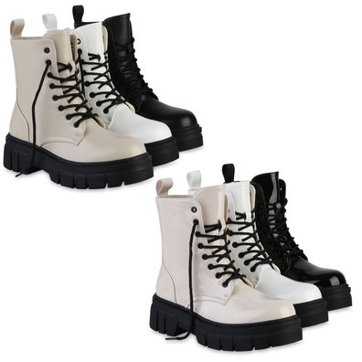 VAN HILL Damen Stiefeletten Plateau Boots Stiefel Profil-Sohle Schuhe 839121