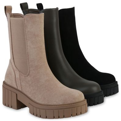 VAN HILL Damen Stiefeletten Plateau Boots Stiefel Profil-Sohle Schuhe 837673