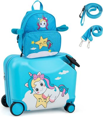 2tlg Kinderkoffer + Rucksack, 12" + 18" Kindertrolley mit Rollen und Hartschale