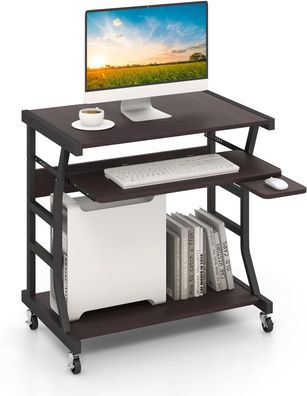 Computertisch mit Rollen, mobiler Schreibtisch mit Mausablage, 75x50x75cm
