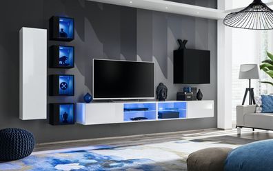 Wohnzimmer Komplett Set 8tlg Luxus Wohnwand 6x Wandschrank TV-Ständer Möbel