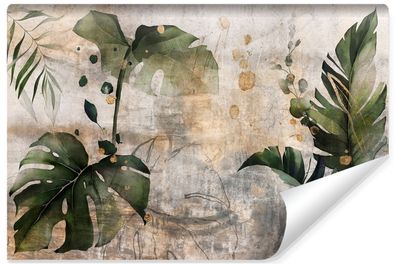Muralo Vlies Selbstklebende Fototapete tropische Blätter Beton Optik Retro Stil
