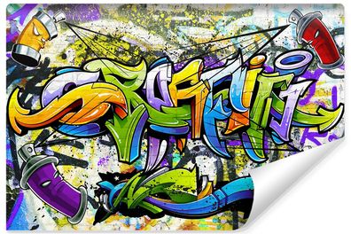 Muralo Vlies Selbstklebende Fototapete Graffiti bunte Muster für Jugendzimmer
