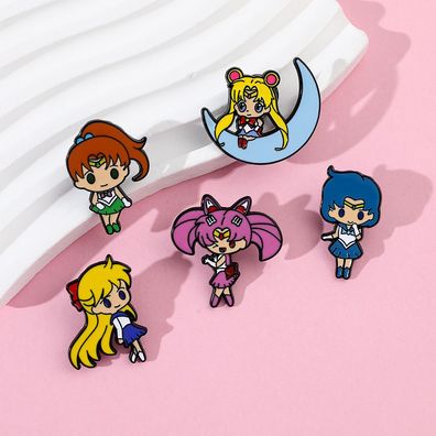 5tlg Sailor Moon Brosche Set Anime Pin Abzeichen Chibiusa Mizuno Ami Brooches Zubehör