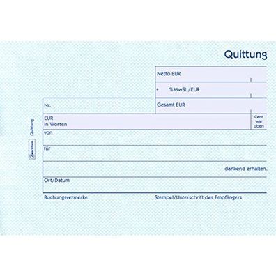 AVERY Zweckform Formularbuch "Quittung mit MwSt. Nachweis" DIN A6 quer 50 Blatt