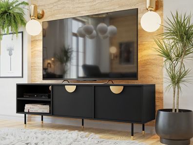 TV-Lowboard Vunotis 2K TV-Schrank Wohnzimmer Mediaschrank mit Gold Griffe M24