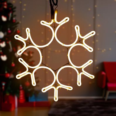LED Schneeflocke 42 cm - 384 LED - Weihnachts Deko Silhouette warm weiß Außen