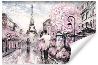 Muralo Vlies Selbstklebende Fototapete Paris Eiffelturm Blumen Architektur Malarei