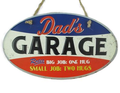 Blechschild, Reklameschild Dad`s Garage, Auto Wandschild 17x30 cm