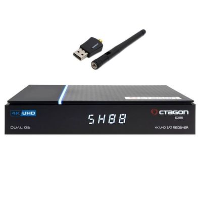 Octagon SX88 V2 4K UHD Sat IP-Receiver mit 600Mbit/ s WLAN Stick (DVB-S2 & Linux)